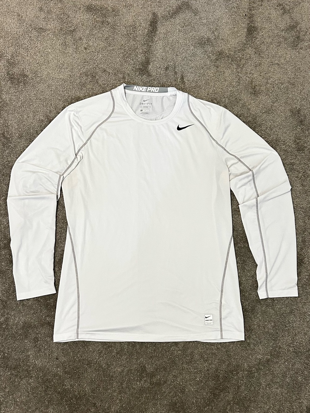 Nike Men’s Long-Sleeve White Rash Guard with Gray Stitching
